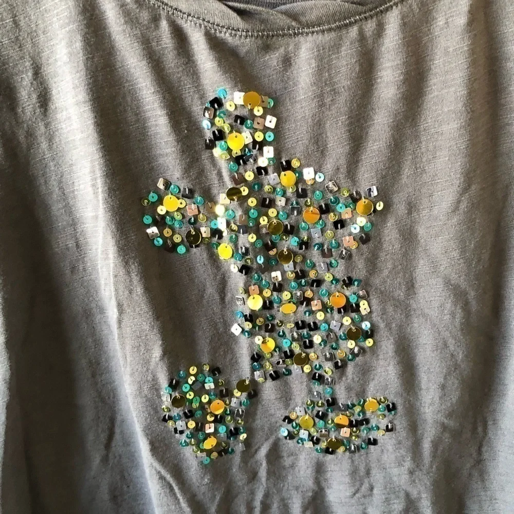 Disney Parks Gray Micky Mouse Sequins Long Sleeve Tee S